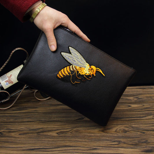 Bee Embroidered Men's Handheld Envelope Bag front view